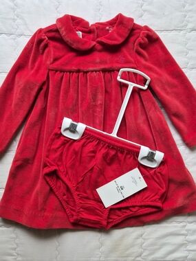 Ralph Lauren Red Velvet Baby Dress with Matching Bloomers